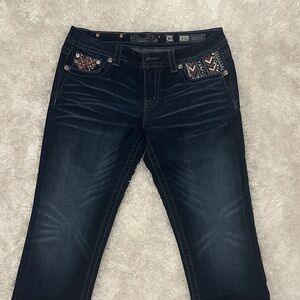 Miss Me Women's Embellished Dark Blue Cropped Jeans